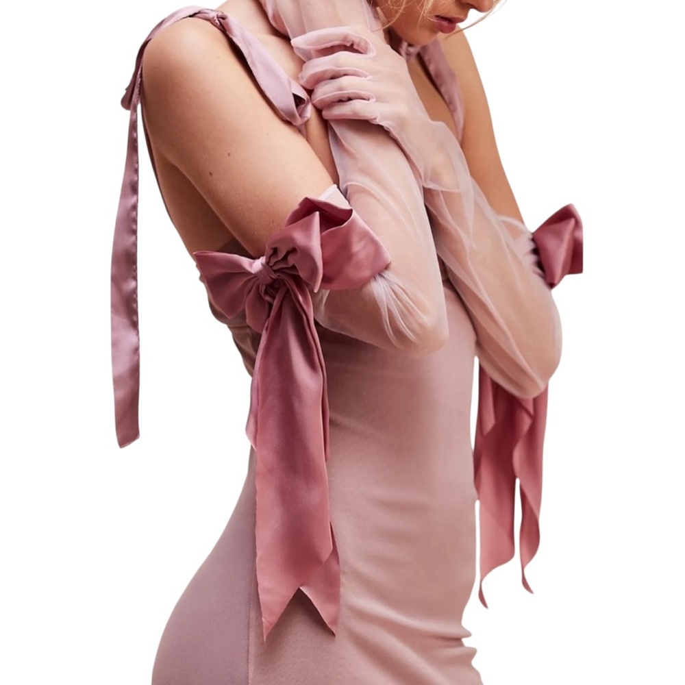 Free People Pink Sheer Gloves with Satin Bows